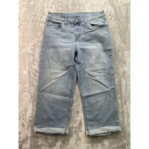 Levis Jeans Womens Sz 28 Light Blue Cuffed Crop Capri Stretch Whiskered Beach